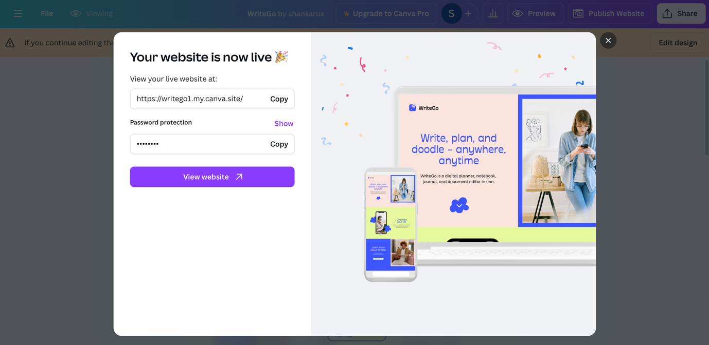 Canva Publish Website
